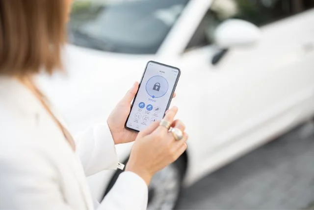 Car security system accessed via smartphone.